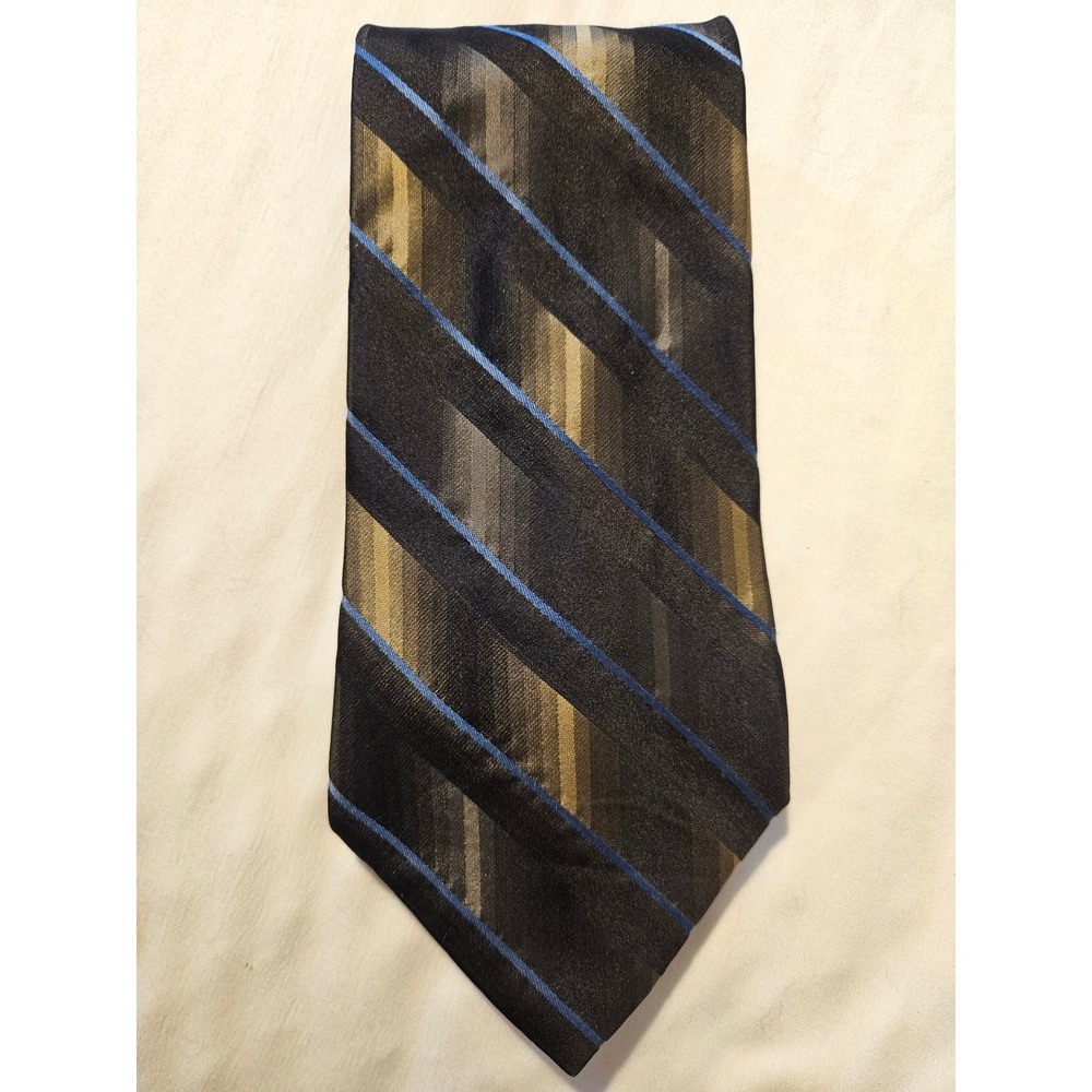 Jones New York Mens Silk Necktie Black Gold Blue Diagonal Striped Silk Tie